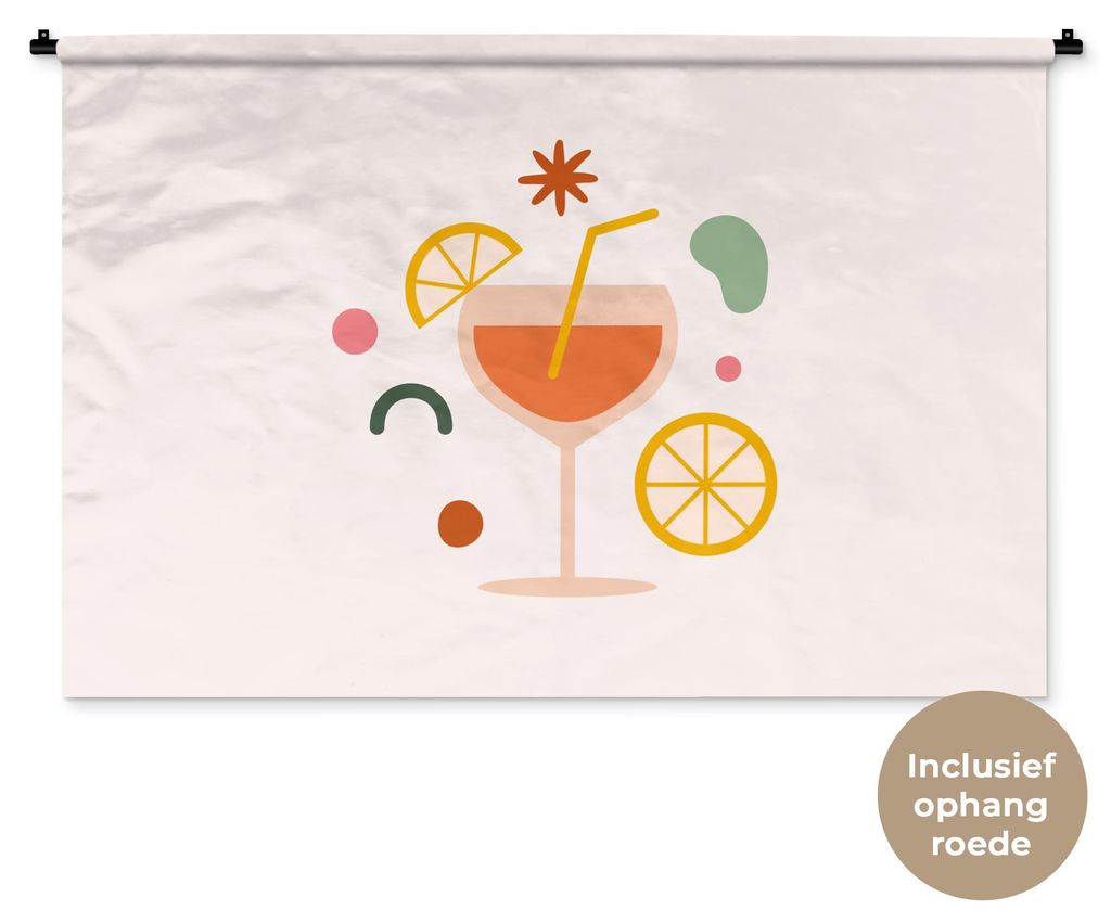 MuchoWow Wandteppich Wandbehang Cocktail - Strohhalm - Frucht 120x80 cm Tapisserie Dekoration Wandtuch - Wanddekorationen - Wandtücher