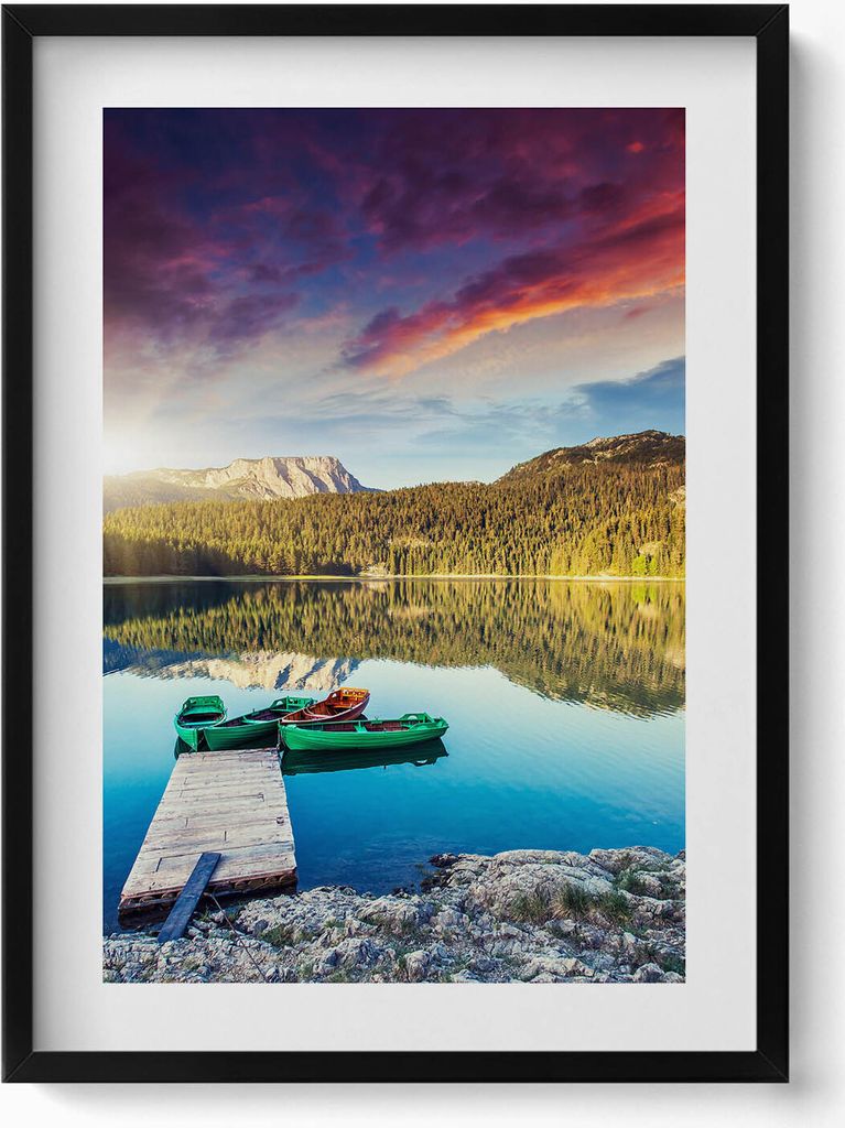 Flusslandschaft– Wandbild mit Rahmen – Gerahmtes Bild – Wanddekoration – 50x70 cm – Schwarz Rahmen
