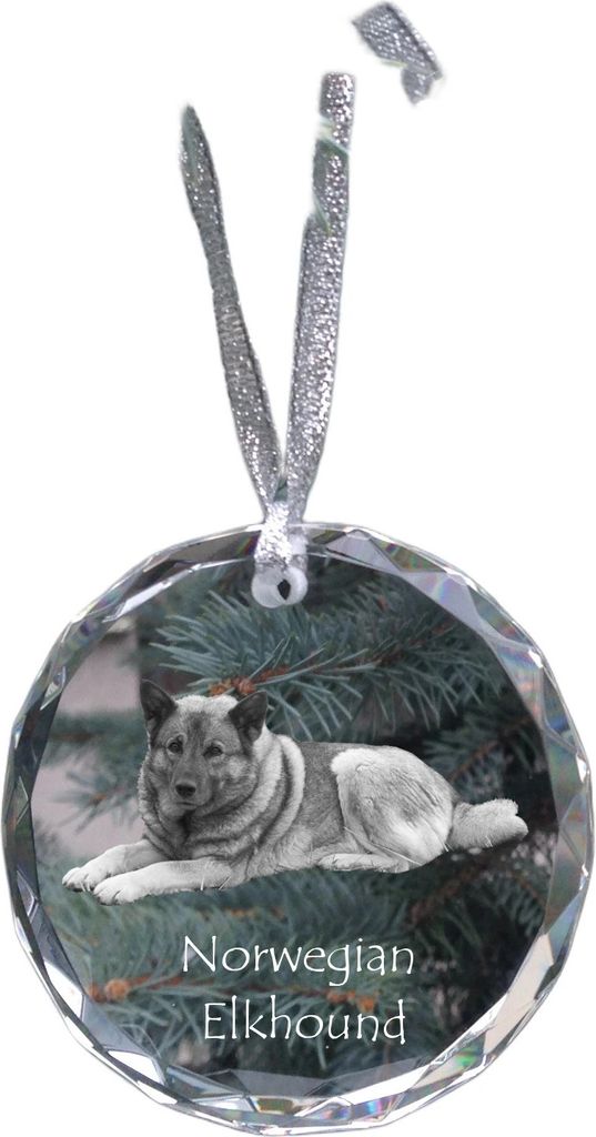 Norwegischer Elchhund, Grahund, Norwegian Elkhound - Kristallkugel mit Foto, Hundebild im Kristall, personalisierter Christbaumschmuck von Art-Dog.