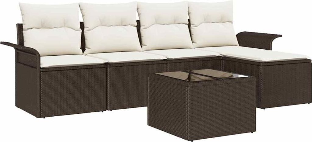 Outdoor-Sofa mit Kissen 6 pcs Braun Poly-Rattan