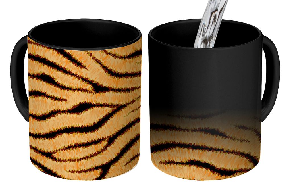 KitchenYeah Zauber Tasse Zaubertasse Magic Tigerdruck - Orange - Schwarz 350 ml Farbwechsel Becher Geschenk Geschenkidee - Magic-Tasse - Fototass...