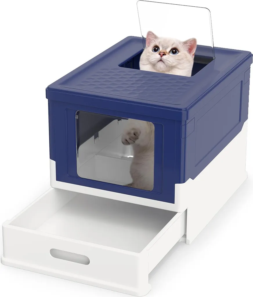 Toilette Gatto Costway Blu - Lettiera Chiusa Pieghevole e Design Moderno