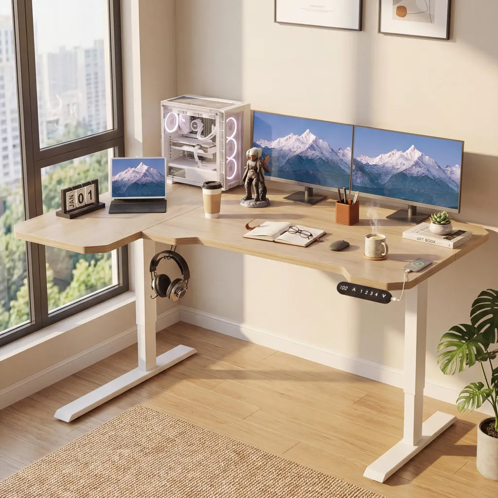 Bureau Motorisé 150cm : Hauteur Réglable, Prises et Chargeur Rapide