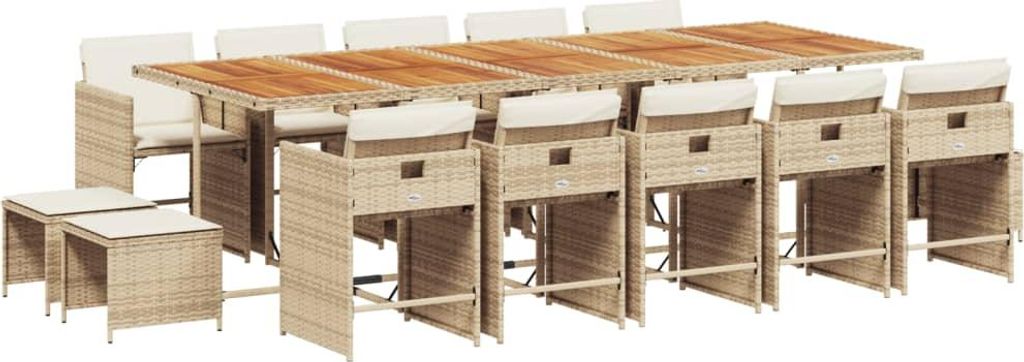 15-tlg. Garten-Essgruppe mit Kissen Beige Poly Rattan