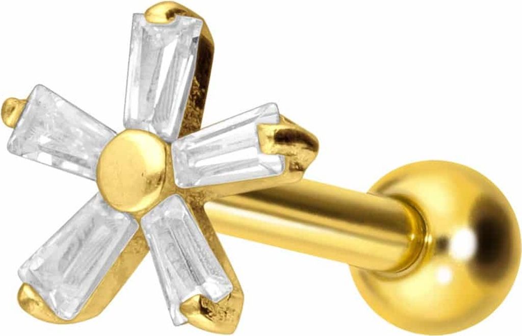 Ohrpiercing Titan Ohrpiercing mit Innengewinde KRISTALLBLUME Gold Stablänge: 8mm