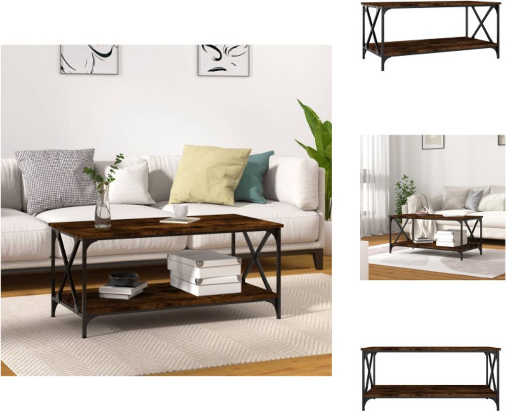 vidaXL Couchtisch Räuchereiche 100x50x45 cm Holzwerkstoff und Eisen - Couchtische