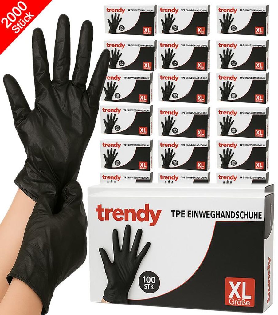 2000x TPE Einweghandschuhe XL Schwarz | Professionelle Einmalhandschuhe | Puderfrei & Latexfrei | Für Gastronomie, Friseur, Kosmetik, Pflege & Küche