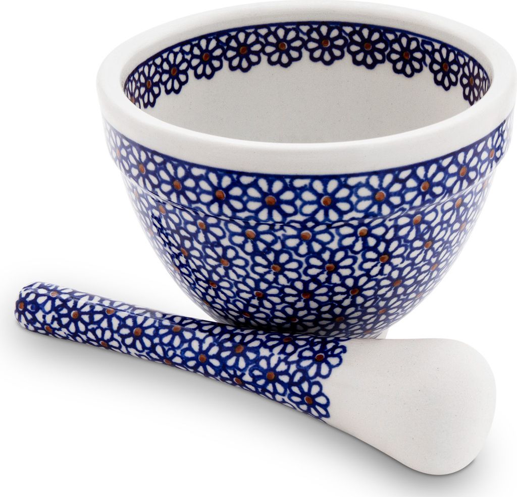 Original Bunzlauer Keramik Mörser mit Stößel im Set, Gewürzmörser zum Mahlen, Zerkleinern & Pürieren von Groß & Klein im Design 120
