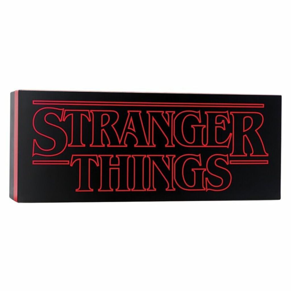A black rectangular object with the red 'Stranger Things' logo on it, presented against a white background.