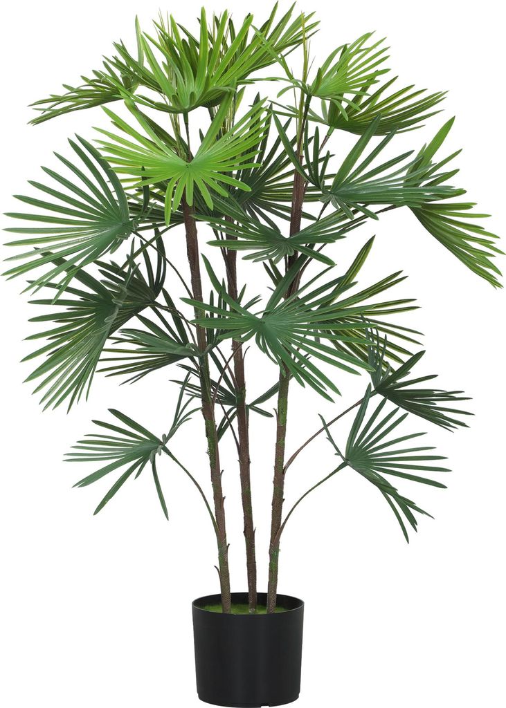 HOMCOM Künstliche Zimmerpflanze, 90 cm, künstliche Palme mit Kunststofftopf und Beflockung, 24 dekorative fächerförmige Blätter, künstliche G...