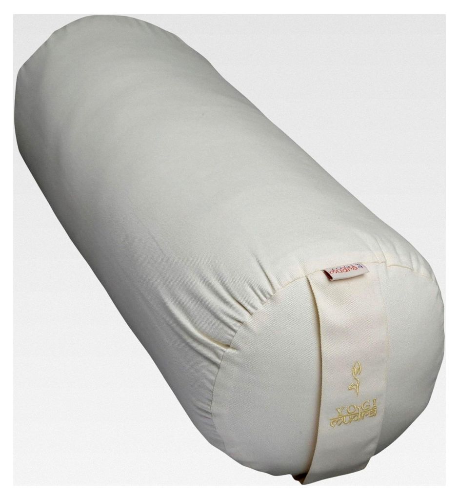 Rundbolster Ø21 x 58 cm mit -Dinkelspelz aus Deutschland – Yogabolster mit waschbarem Bezug aus 100% Baumwolle, Reißverschluss und Tragegriff
