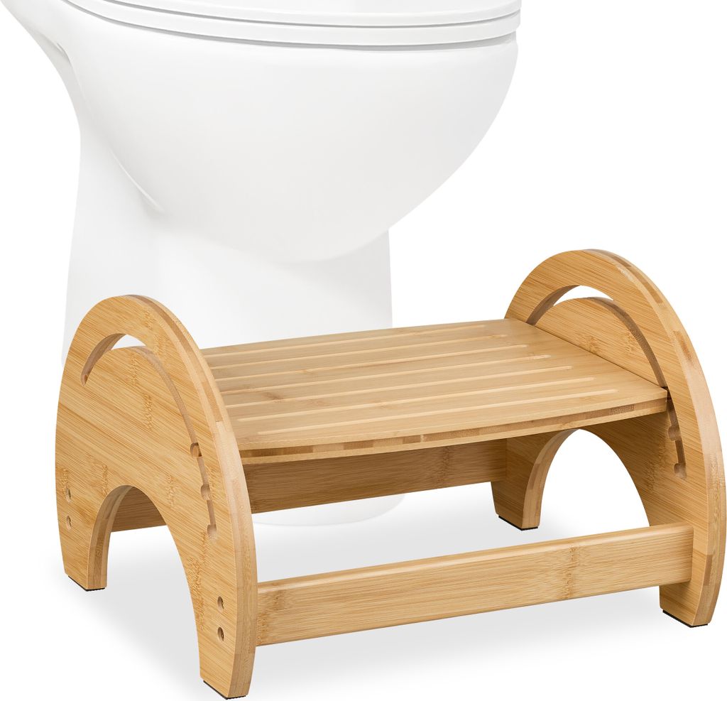 Relaxdays Toilettenhocker, verstellbar, Stuhlgang Unterstützung, WC Hocker Erwachsene, Bambus, HxBxT: 23x36x32 cm, natur