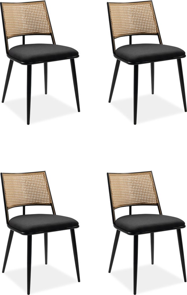 Stuhl >Schiller< (4er-Set) schwarz / Nachbildung Geflecht natur - 47x79x48,5 (B/H/T)