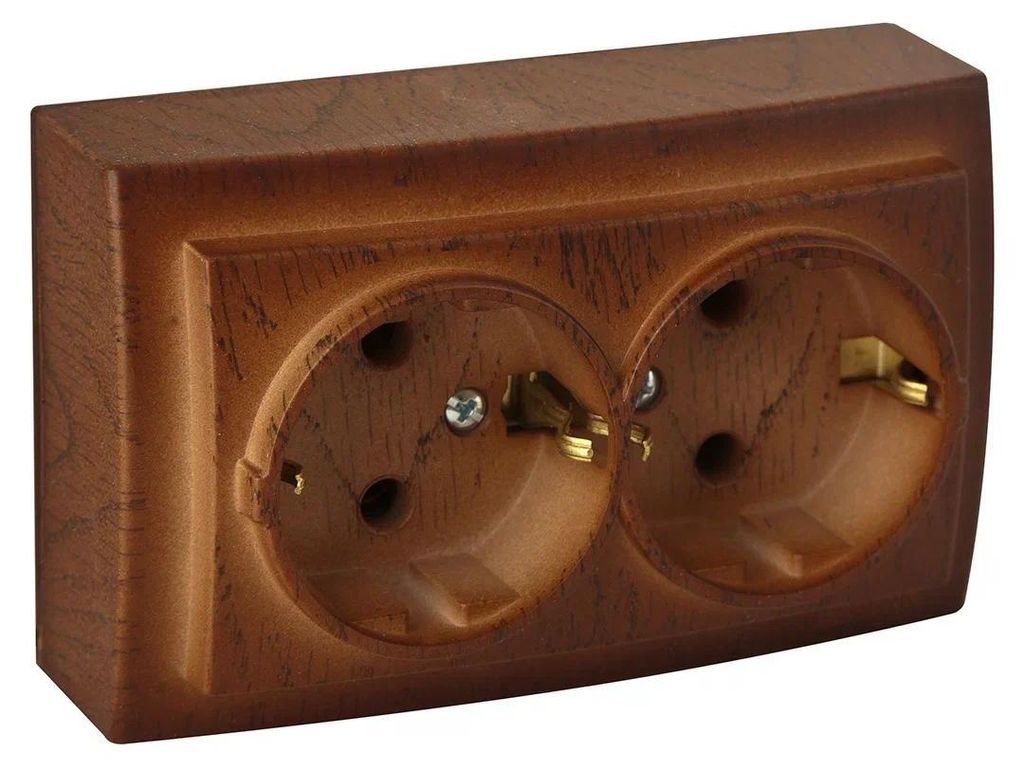 Doppelsteckdose Walnuss Holzoptik – Aufputz IP20 für Innen – THEMIS