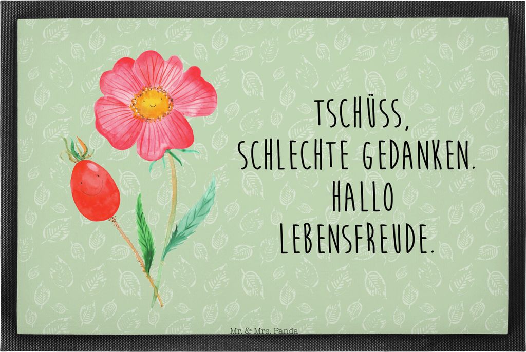Mr. & Mrs. Panda Bodenvorleger Blume Hagebutte 40 x 60 cm - Blattgrün - Geschenk, Schmutzfangmatte, Lebensfreude, Garten, matte haustür, fußmatt...