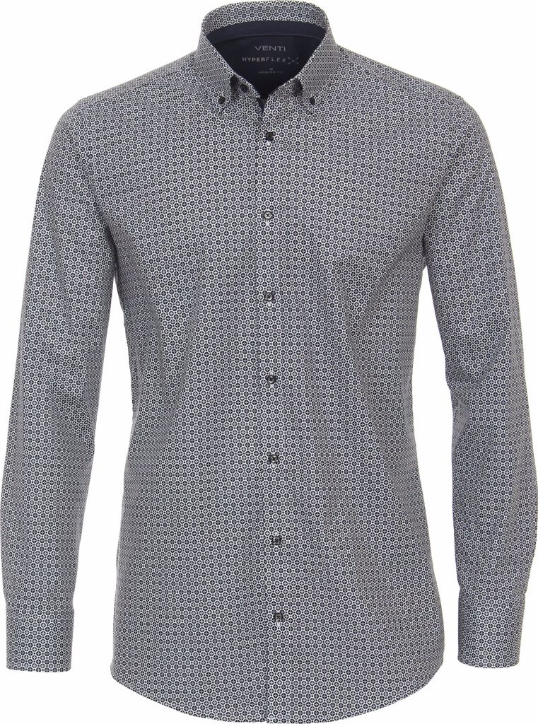 VENTI Herren Businesshemd Langarm Button-Down Modern-Fit Blau gemustert 40