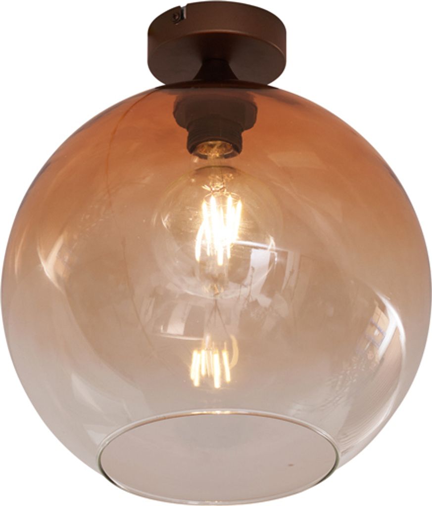 QAZQA - Art Deco Art-Deco-Deckenleuchte I Deckenlampe I Lampe I Leuchte Dunkelbronze mit braunem Glas - Sandra I Wohnzimmer I Schlafzimmer - Kugel ...
