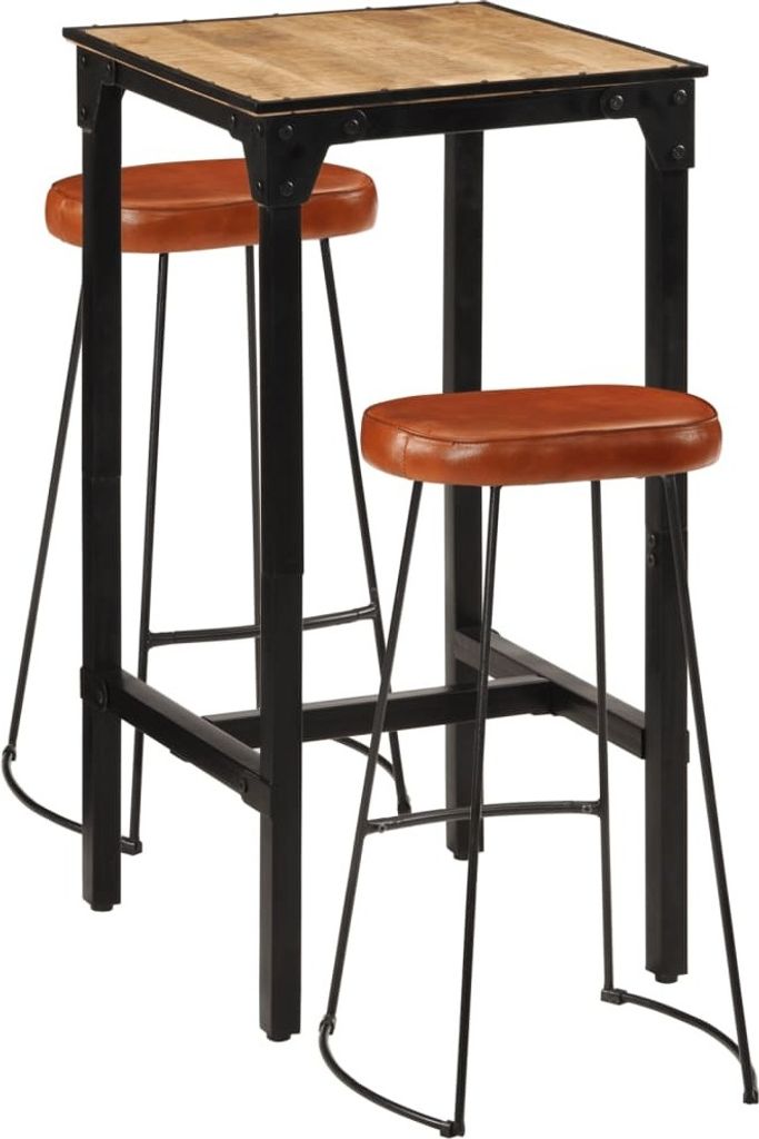 3-tlg. Bar-Set Raues Mangoholz und Metall