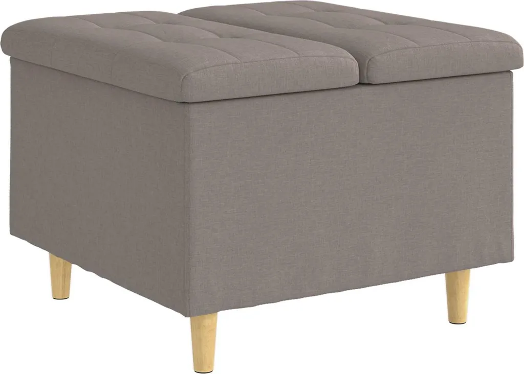 Pouf Contenitore Taupe 60x60x45 in Tessuto | Sgabello Imbottito Elegante