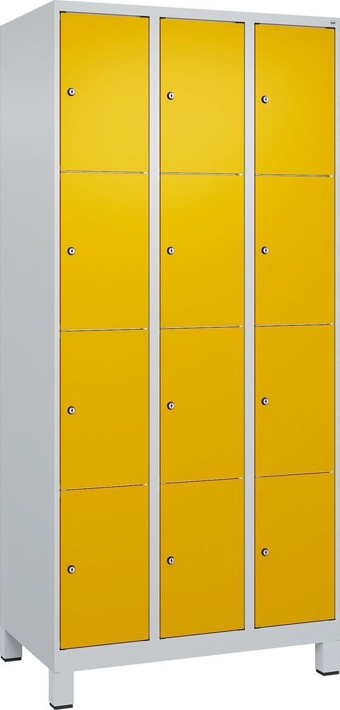 C+P Fächerschrank "Classic Plus", 4 Fächer übereinander, Abteilbreite 30 cm, mit Füßen, Verkehrsgelb (RAL 1023), 195x90x50 cm/ 12 Fächer