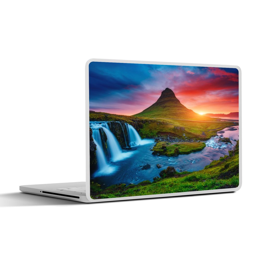 MuchoWow Laptop Aufkleber Sticker Cover Wasserfall - Berg - Moos - Sonnenuntergang - Natur 25x18 cm - Laptop-Deko