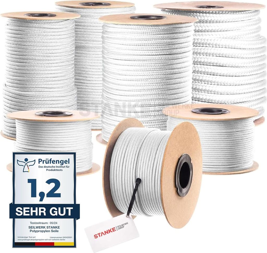 Seilwerk STANKE Polypropylenseil 20mm 20m Weiß - Wäscheleine für Garten, Camping, Balkon - Dicke Schnur für Transport, Bauwesen, Segelzubehör ...