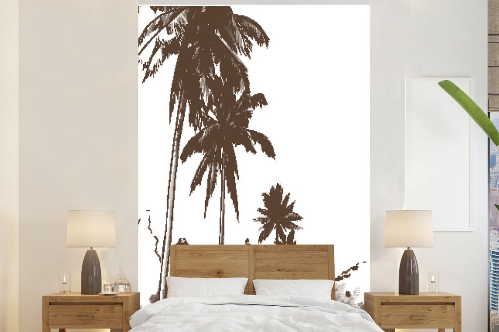 MuchoWow Fototapete für Wohnzimmer oder Schlafzimmer Wandtapete Vinyl Motivtapete Palme - Himmel - Berg - 145x220 cm - Wanddekoration