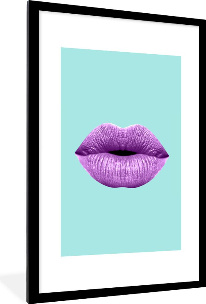 MuchoWow MuchoWow Gerahmtes Poster Lippen - Pastell - Lila 60x90 cm - Poster mit zchwarzem Bilderrahmen - Dekoration - Wandposter Wohnzimmer - ...