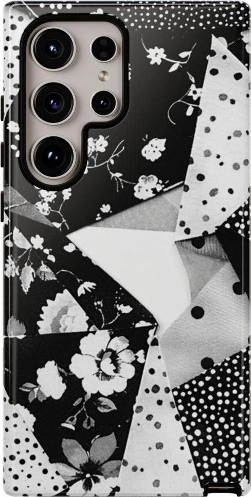 Monochromes Blumen- und Punktmuster im Patchwork-Stil – Hülle Kompatibel mit Samsung Galaxy S24 Ultra