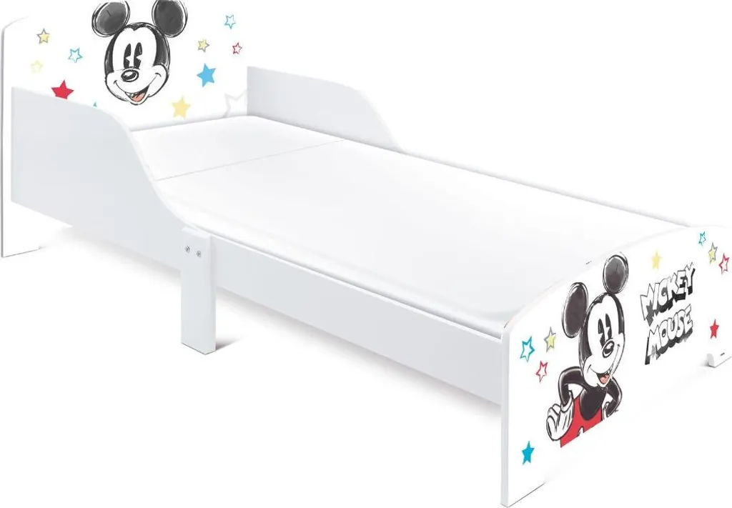 Lit enfant Mickey Disney 70x140 cm blanc avec sommier et barrières