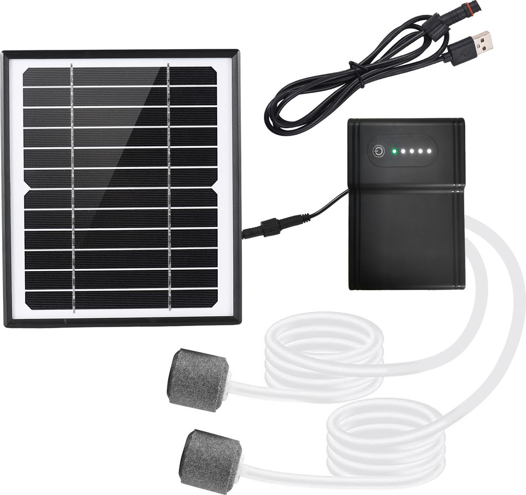 5 W/6 V Solarbetriebenes Sauerstoff-Luftpumpen-Kit fuer Aquarien, Sauerstoffgenerator, Sauerstoffbeluefter, Solarluftpumpe, 2 Arbeitsmodi mit Solar...