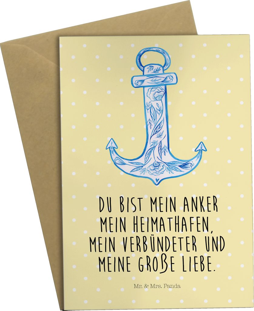Mr. & Mrs. Panda babykarte Anker Blau - Gelb Pastell - Geschenk, weihnachtskarten, dankeskarten, Lustige Sprüche, glückwunschkarten, hochzeitskar...