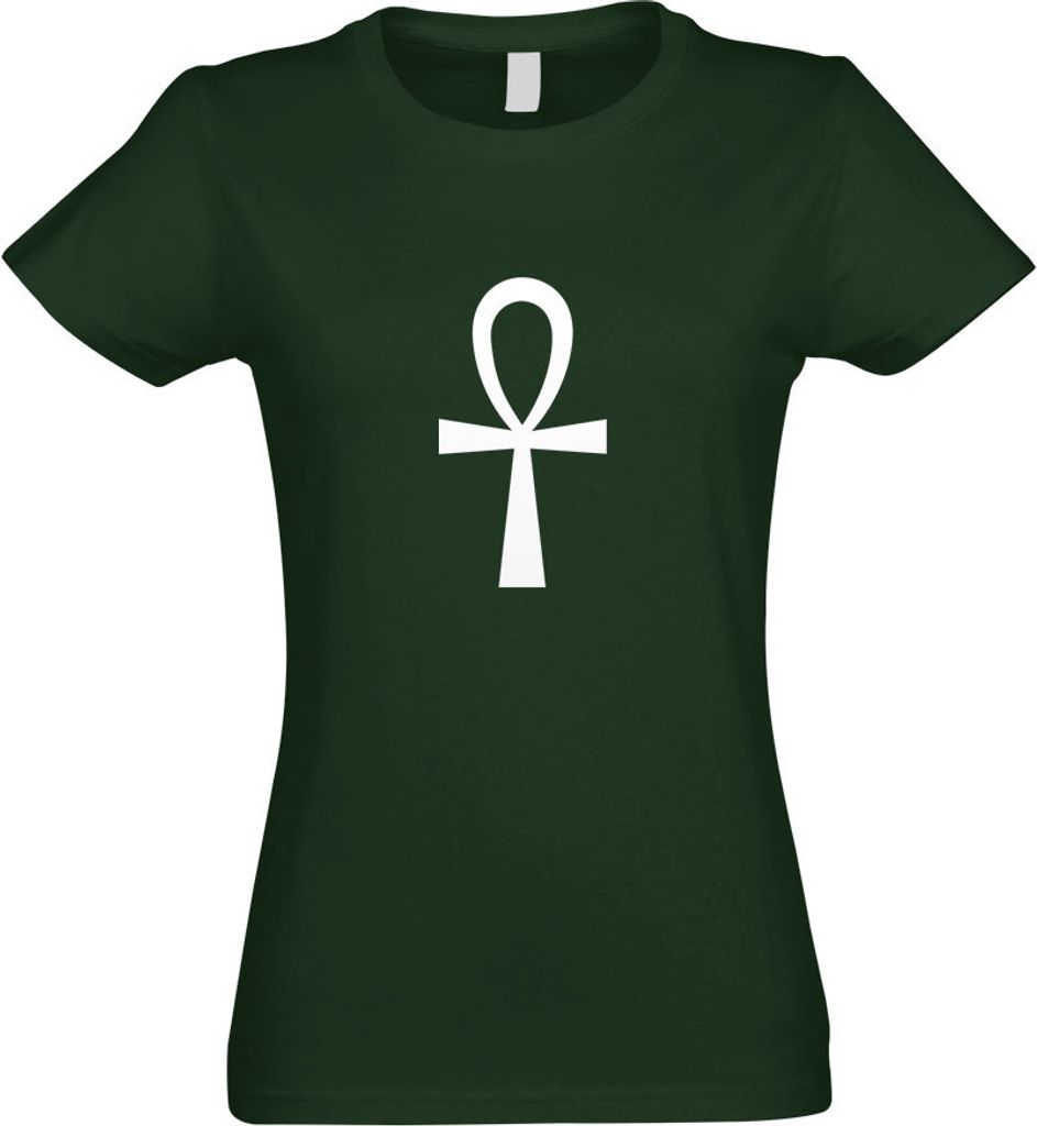 Kiwistar - T-Shirt tailliert - Damen - flaschengrün - Ankh Kreuz - mit Motiv Bedruckt - Funshirt Design - Sport - Freizeit - Damen - L