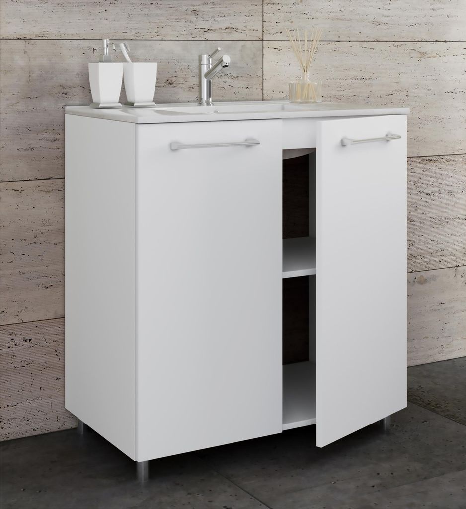 VCM 2-tlg. Waschplatz Waschtisch | Waschbecken Unterschrank Breite 80 cm | Badmöbel Set stehend | Badinos