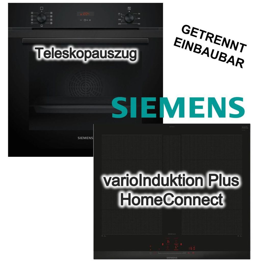 Herdset Siemens 3D-Heißluft Hydrolyse Teleskopauszug + Induktionsfeld flexZonen PowerBoost