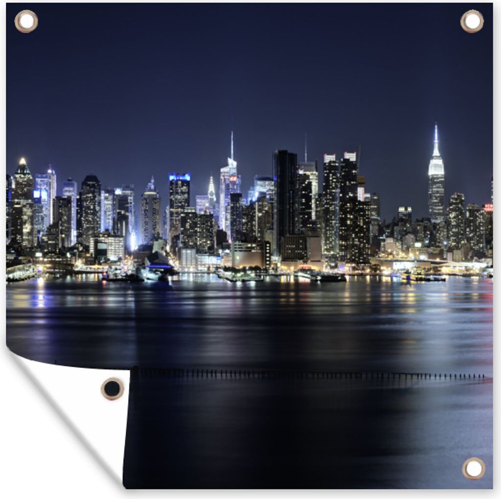 MuchoWow 100x100 cm Outdoor-Poster Gartendeko Sichtschutz Garten Poster für den Garten New York - Licht - Skyline