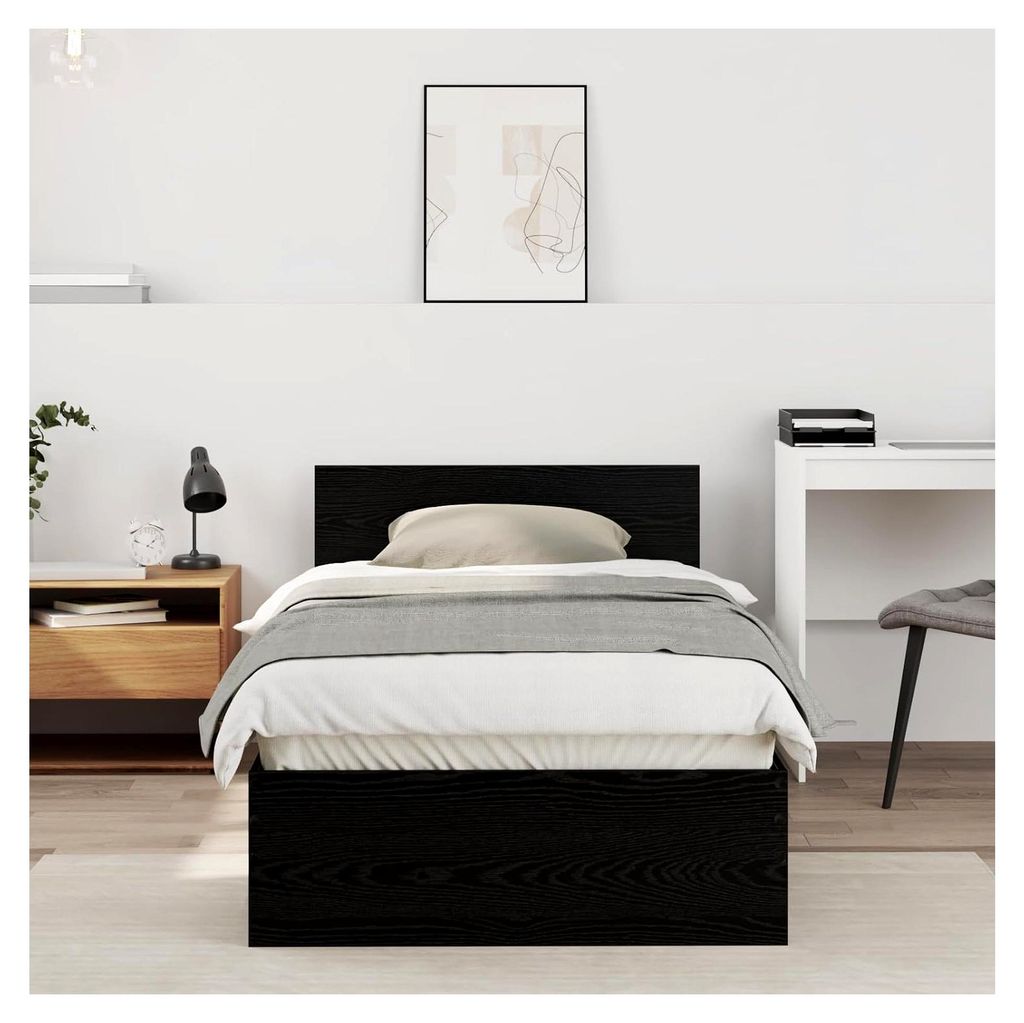 Bettgestell mit Kopfteil, schwarze Eiche, 90 x 200 cm, Holzwerkstoff
