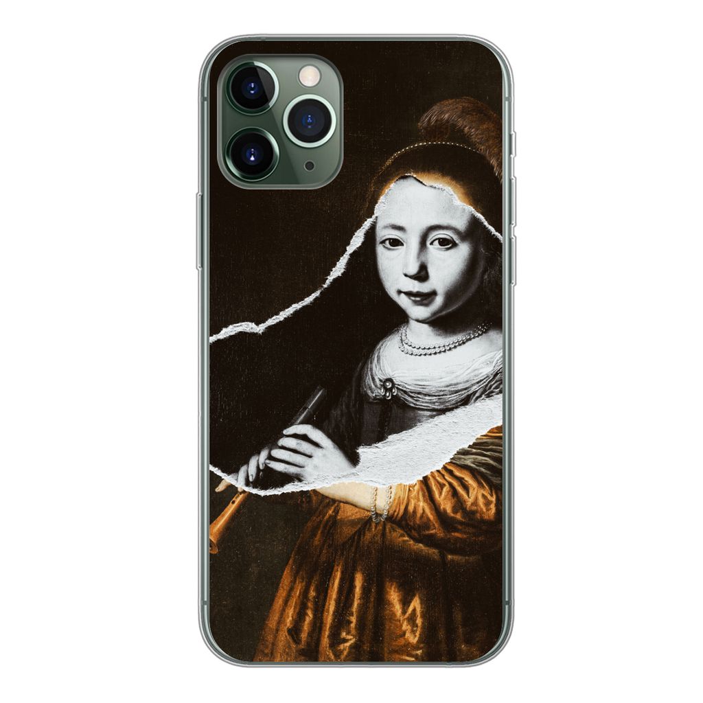 MuchoWow Handyhülle Schutzhülle Hülle für iPhone 11 Pro Elizabeth-Spiegel - Dirck Dircksz Santvoort - Schwarz - Weiß Silikon Softcase Handy ...