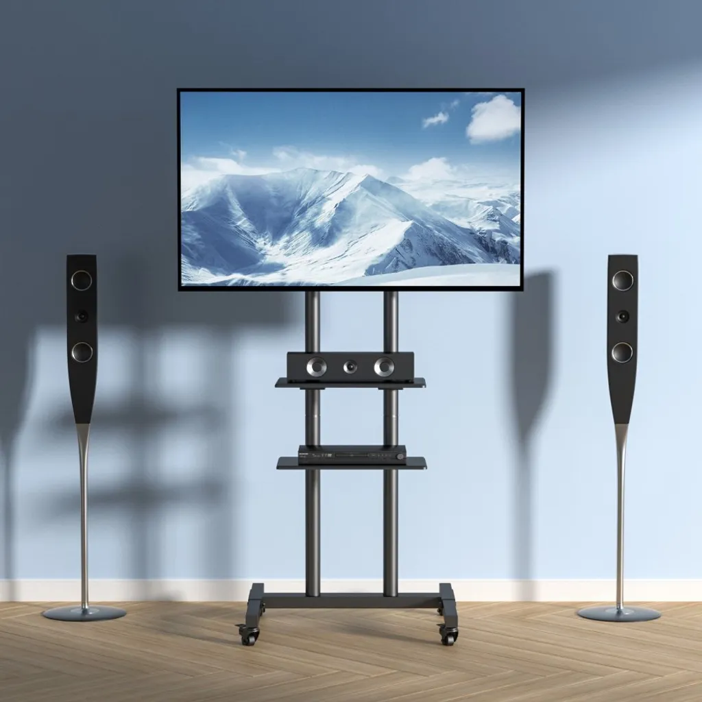 Support TV mobile avec plateau réglable et roulettes multidirectionnelles - 8