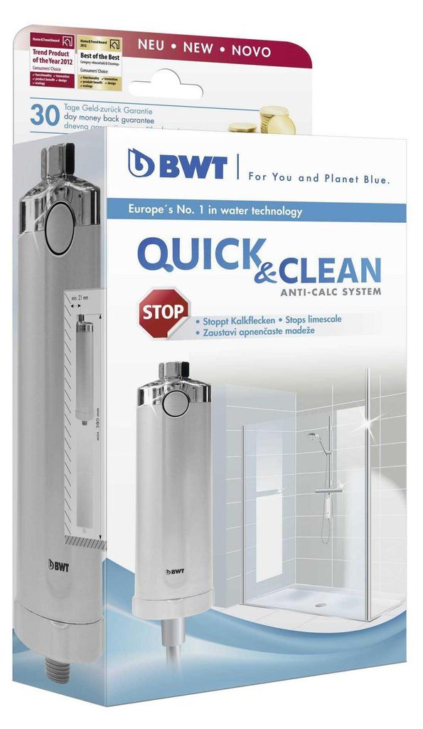 The image shows the packaging of a BWT Quick & Clean Anti-Calc System.
