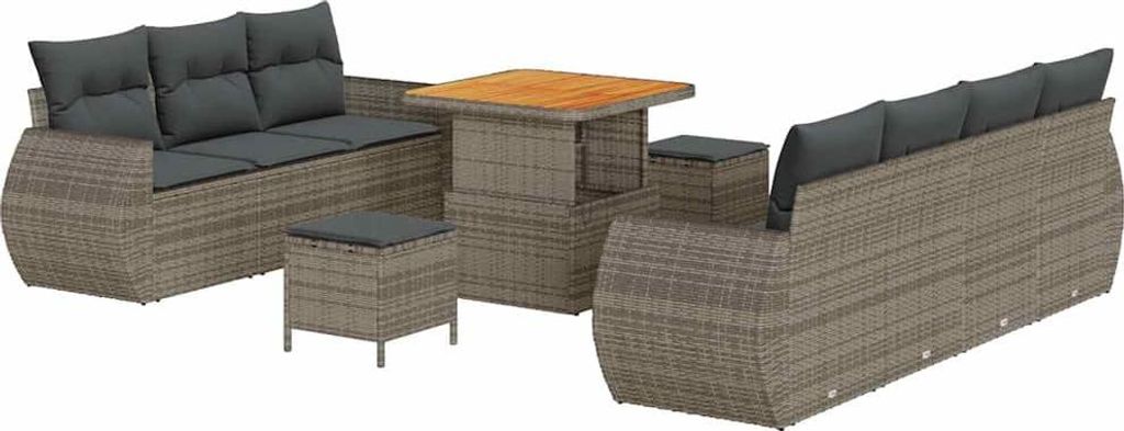 vidaXL Gartensofa-set mit Kissen mit Speicher 10 pcs Grau Poly-Rattan