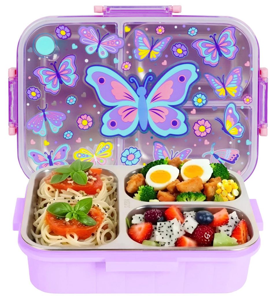 Lunchbox aus Edelstahl mit 3 Fächern, Fassungsvermögen 800 ml, personalisierbar, BPA-frei, auslaufsicher, Bento-Box für Picknicks, Schulbrote, S...