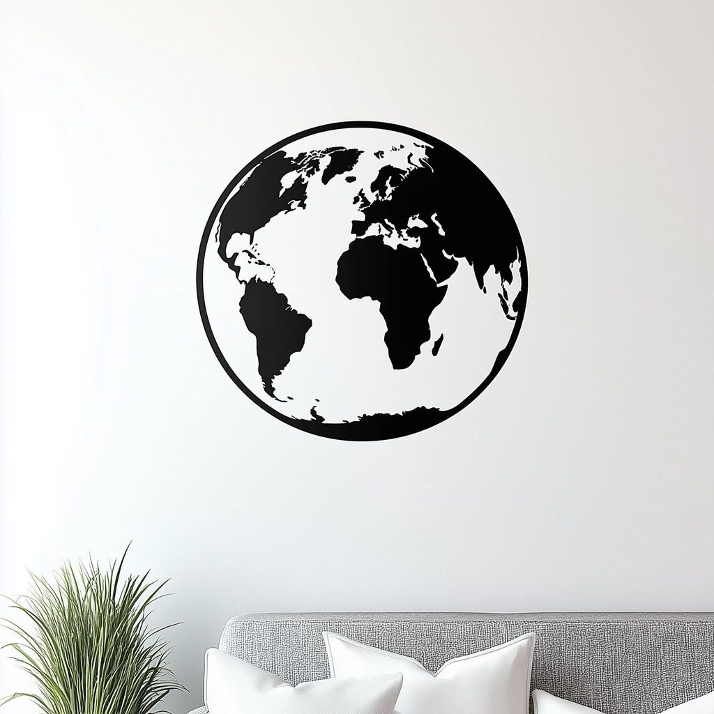 Decords, Adesivo murale – Globo terrestre nero minimalista, Immagine del prodotto 