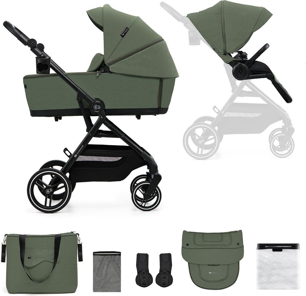 Kinderkraft YOXI 2-in-1 Kinderwagen bis 27 kg - Babywanne & Sportaufsatz - leicht - pannensichere Räder - TRAVEL SYSTEM - Grün