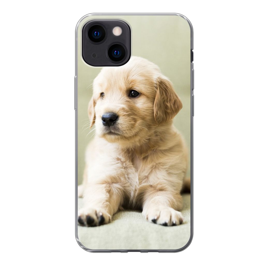 MuchoWow Handyhülle Schutzhülle Hülle für iPhone 13 mini Golden Retriever Welpe auf dem Sofa liegend Silikon Softcase Handy Hülle - Softcase