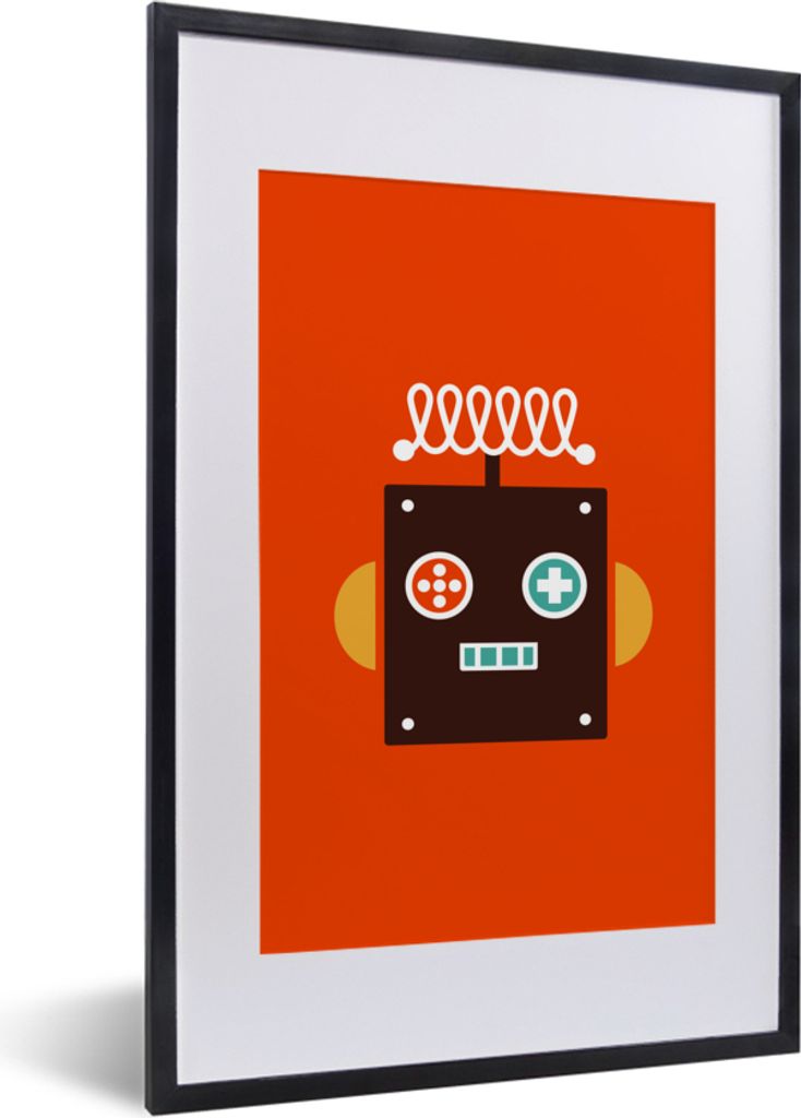 MuchoWow MuchoWow Gerahmtes Poster Roboter - Formen - Gesicht - Orange - Jungen - Kinder 40x60 cm - Poster mit zchwarzem Bilderrahmen - Poster ...