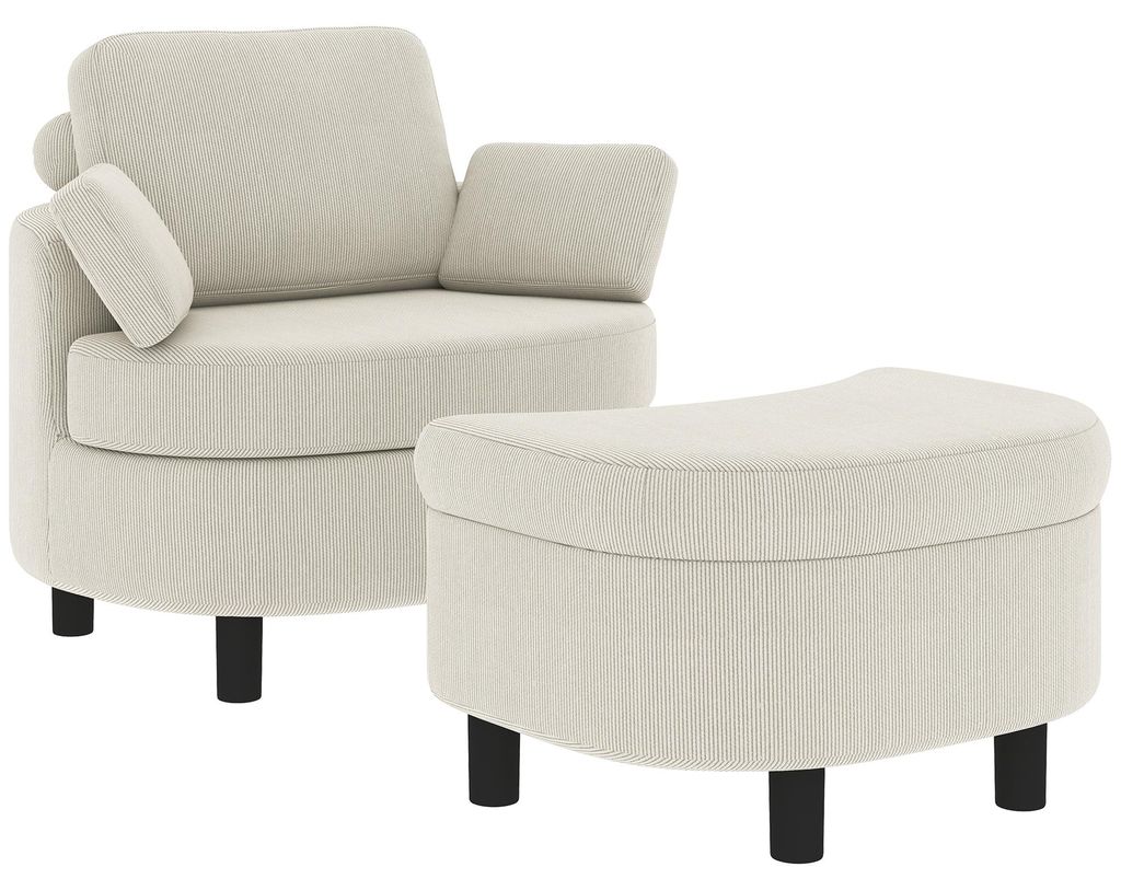 HOMCOM fauteuil met opbergkruk, verstelbare hoofdsteun, Productafbeelding 