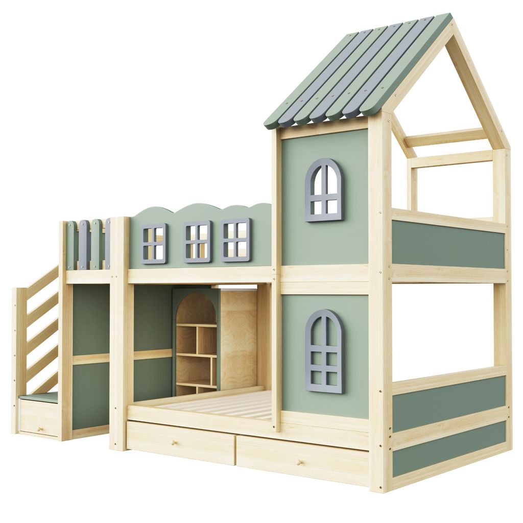 Flieks Etagenbett 90x200cm mit Regal und 2 Schubladen, Produktbild 