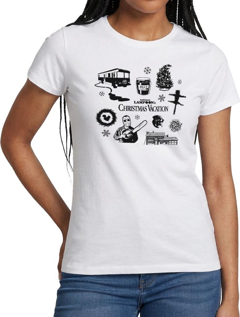 Spreadshirt Schöne Bescherung Symbole Des Films In Schwarz Frauen T-Shirt, XL, Weiß
