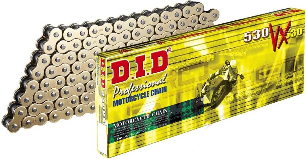 Chaîne DID 530 VX 104 maillons dorée renforcée X-Ring pour moto